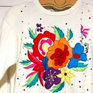 VINTAGE SPANNER IMPORTS KNIT FLORAL PATCHWORK SWEATERS SIZE S